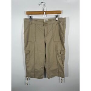 St Johns Bay Y2K Womens 12 Beige Gaucho Cargo Pants Lightweight Euro Summer Chic